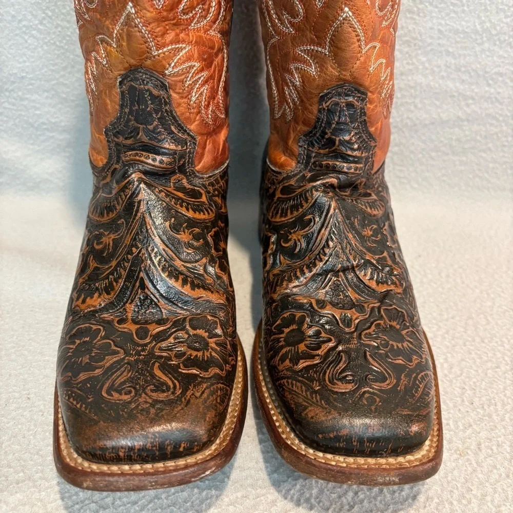 Kids Western Embroidered Boots - Brown and Black